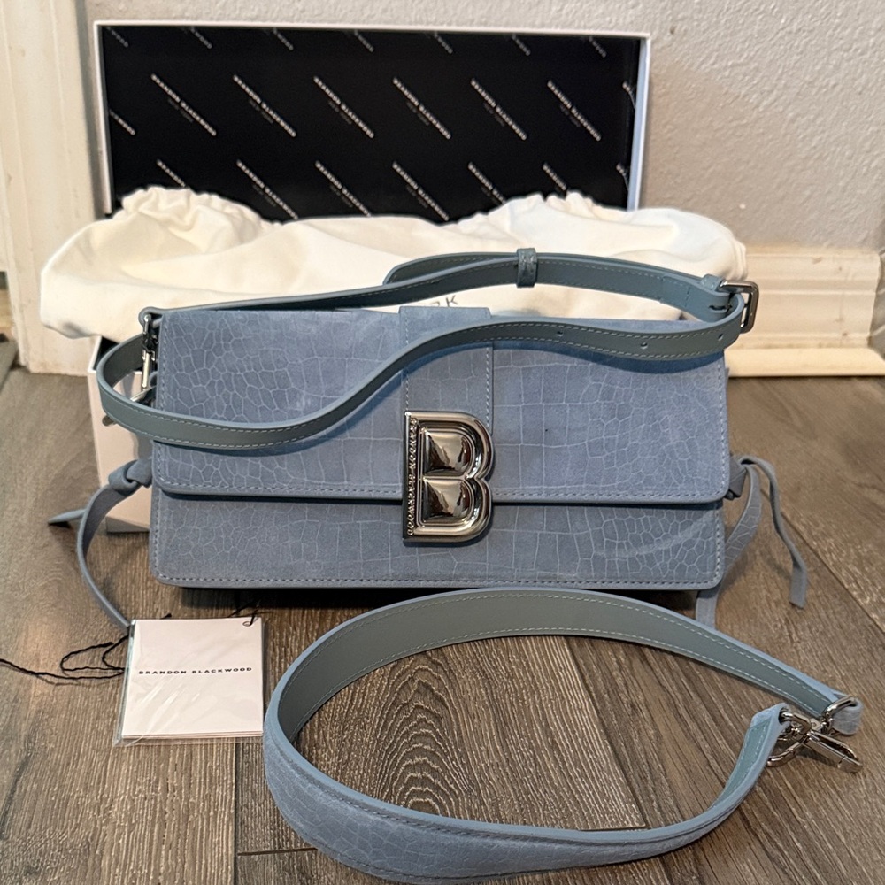 Brandon Blackwood Nia - Blue Croc Suede Crossbody Bag